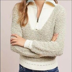 Anthropologie | Cream Cropped 1/2 Pullover Sweater